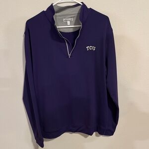 TCU Peter Millar Purple Zip-Up Men's Sweater